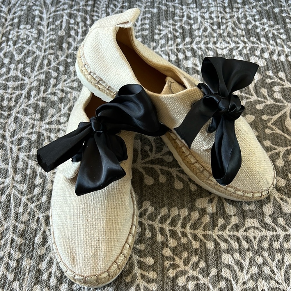 Universal Thread Cream Espadrilles with Black Bow